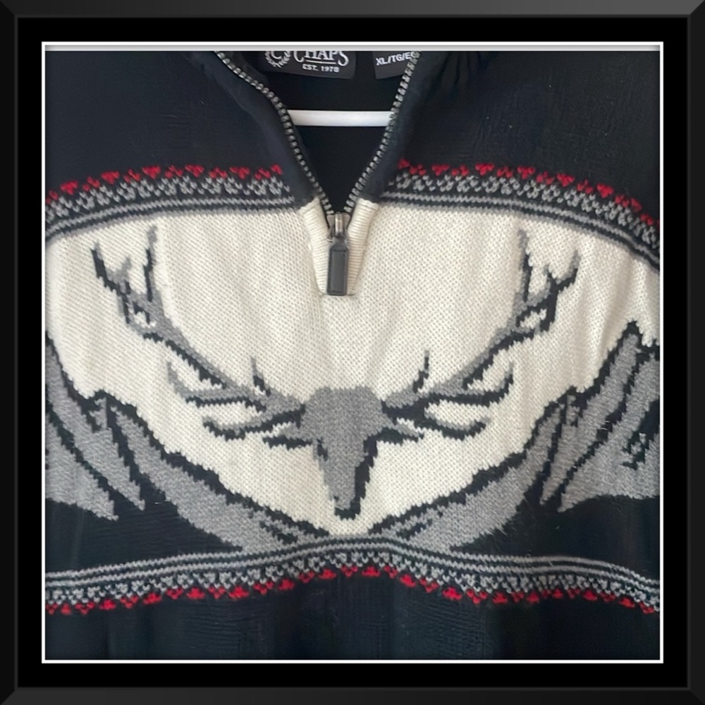 Chaps Ralph Lauren Stag Deer Skull Half Zip Pullover Sweater